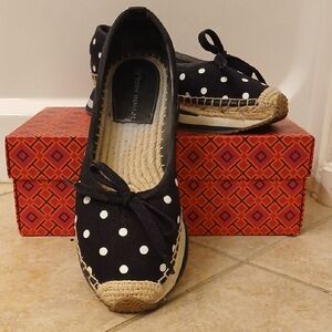 Tory Burch Navy Polka Dot Espadrilles
